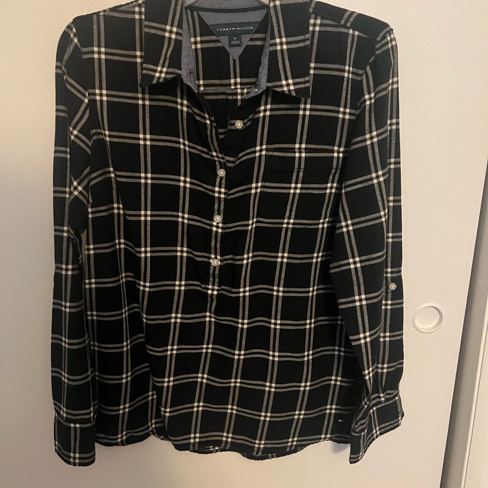 Tommy Hilfiger Ladies Black and White Plaid Shirt